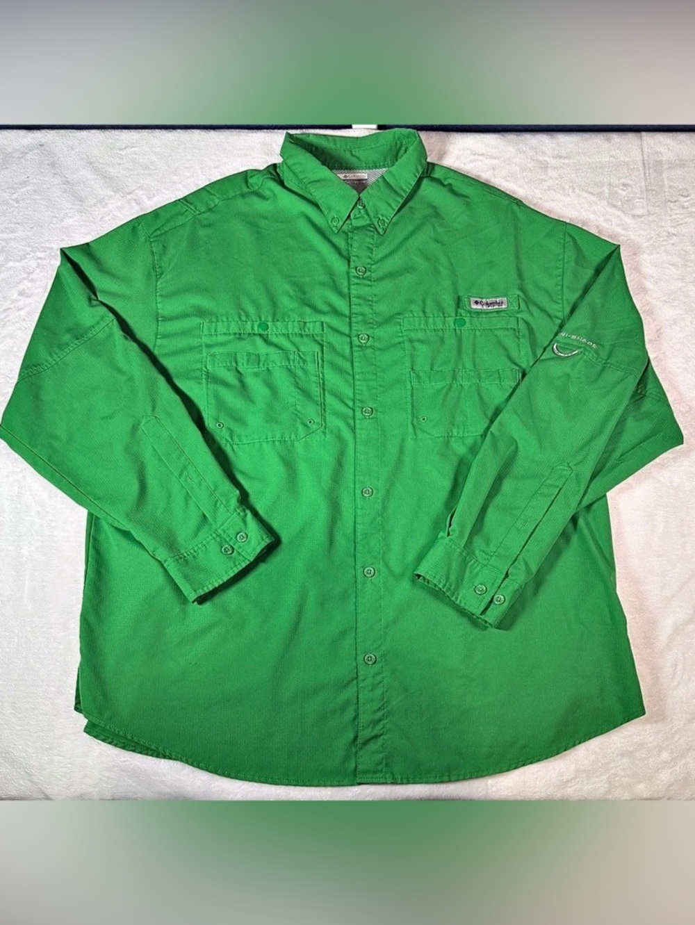 Columbia PFG Omni-Shade Fishing Shirt Green Mens XXL Long Sleeve Outdoor